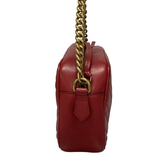 Auth GUCCI GG Marmont Quilting Small Shoulder Bag Red Leather - - Picture 3 of 14